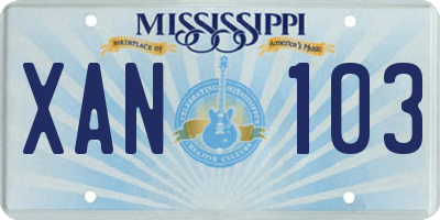 MS license plate XAN103