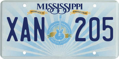 MS license plate XAN205