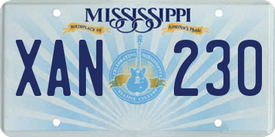 MS license plate XAN230