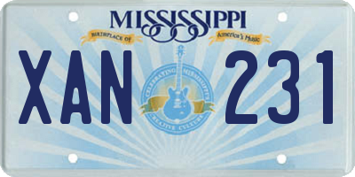 MS license plate XAN231