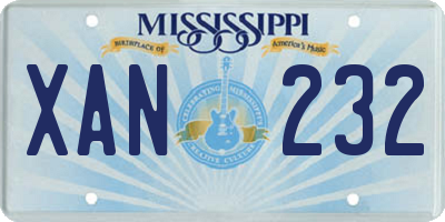 MS license plate XAN232