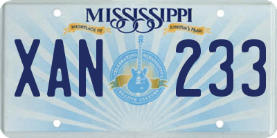 MS license plate XAN233