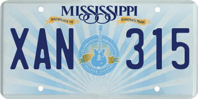 MS license plate XAN315