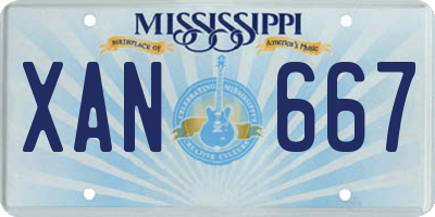 MS license plate XAN667