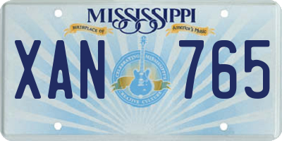 MS license plate XAN765
