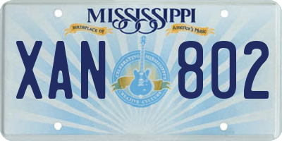 MS license plate XAN802