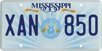 MS license plate XAN850