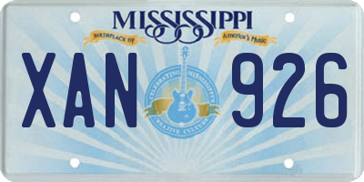 MS license plate XAN926