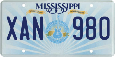 MS license plate XAN980