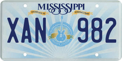 MS license plate XAN982