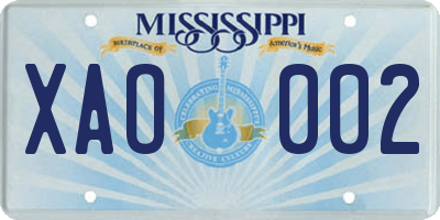 MS license plate XAO002