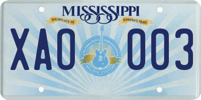 MS license plate XAO003
