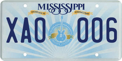 MS license plate XAO006