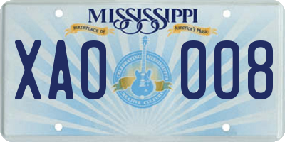 MS license plate XAO008