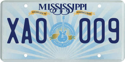MS license plate XAO009