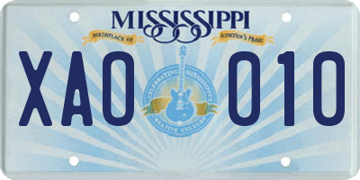 MS license plate XAO010