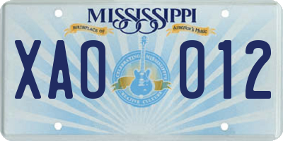 MS license plate XAO012