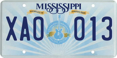 MS license plate XAO013