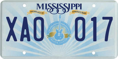 MS license plate XAO017