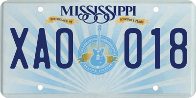 MS license plate XAO018