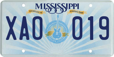 MS license plate XAO019