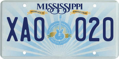 MS license plate XAO020