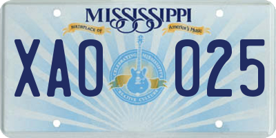 MS license plate XAO025