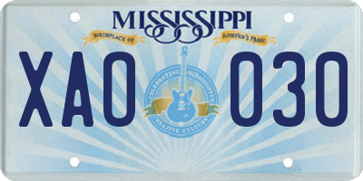 MS license plate XAO030