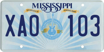MS license plate XAO103