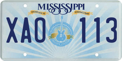 MS license plate XAO113