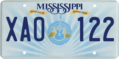 MS license plate XAO122