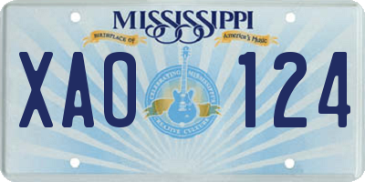 MS license plate XAO124