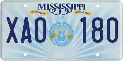 MS license plate XAO180