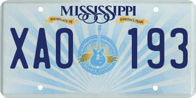 MS license plate XAO193