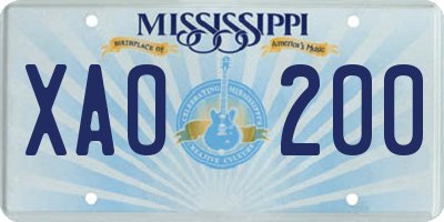 MS license plate XAO200