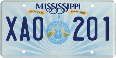 MS license plate XAO201