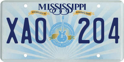 MS license plate XAO204