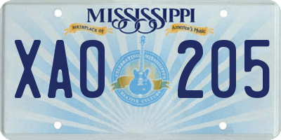 MS license plate XAO205