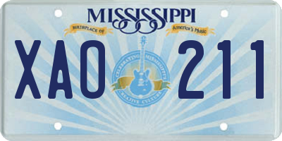 MS license plate XAO211