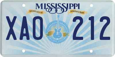 MS license plate XAO212