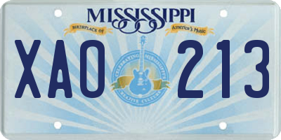 MS license plate XAO213
