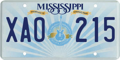MS license plate XAO215