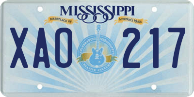 MS license plate XAO217