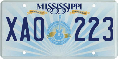 MS license plate XAO223