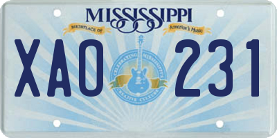 MS license plate XAO231