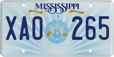 MS license plate XAO265