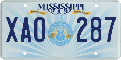 MS license plate XAO287