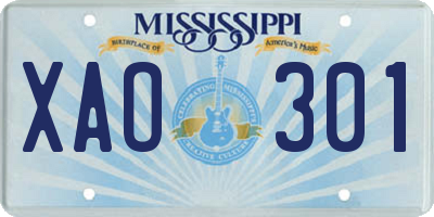 MS license plate XAO301