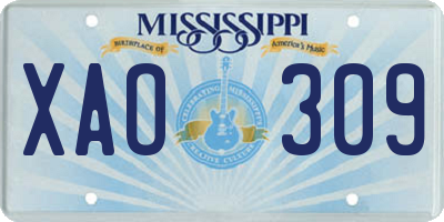 MS license plate XAO309