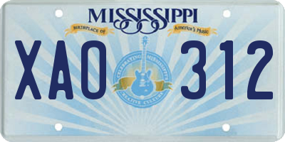 MS license plate XAO312